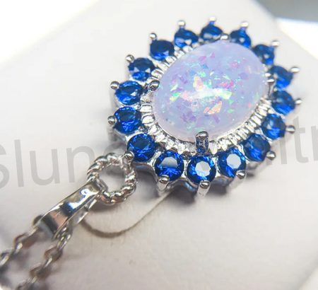 Postříbřený náhrdelník Opál se zirkony (X1712)