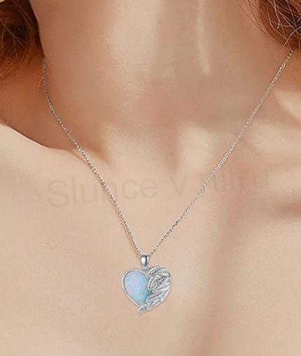 Opálový náhrdelník andělské křídlo a srdce (BD735)