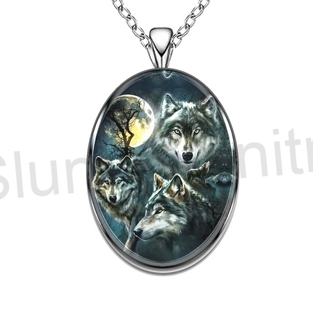 Nerezový náhrdelník s přívěškem vlk, vlků (BD785)