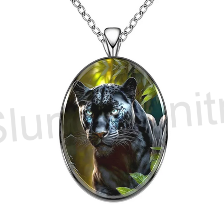 Nerezový náhrdelník s přívěškem černý panter (BD790)