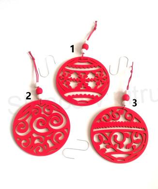 Dřevěné výřezy - závěsná ozdoba vánoční koule červená č. 1 (V142)