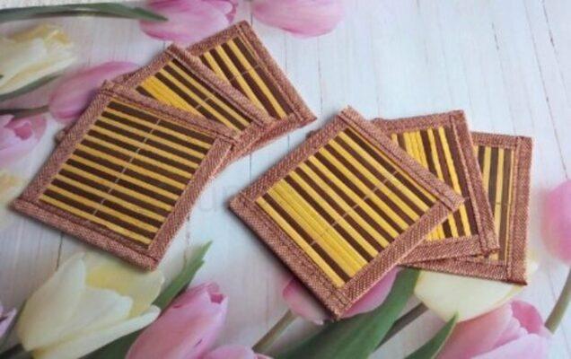 Kuchyňská podložka z přírodního bambusu 10 x 10 cm | 6 kusů (L41)