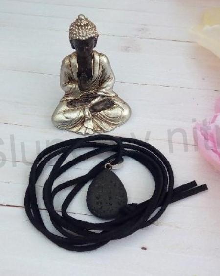 Minerální šňůrkový náhrdelník s přívěškem Láva - kapka, slza (X1737)