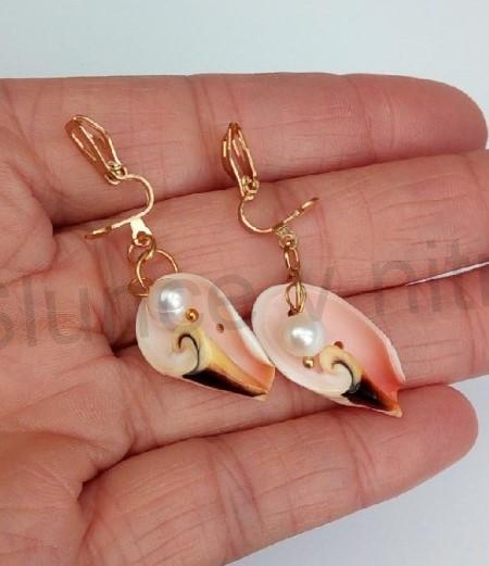 Visací náušnice klipsny mořské plody pravá mušle pravá perla (X1757)