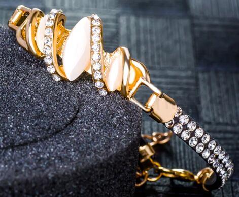 Kožený náramek se zirkony a kočičím okem (BC190)