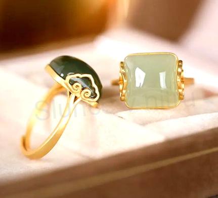 Nastavitelný pozlacený minerální prsten jadeit zelený velikost 55 (X1783)