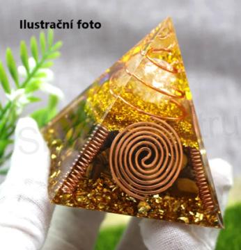 Orgonitová pyramida - Křišťál s tygřím okem a spirálkami 6,5 x 6 cm (PP208)