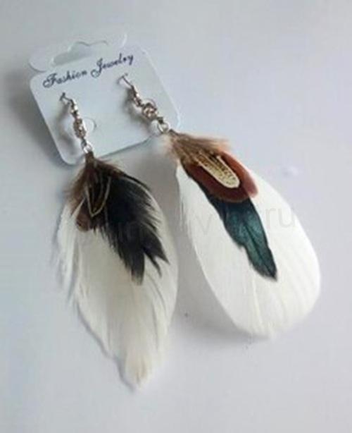 Dlouhé etnické náušnice Bohemia - Peříčkové s ozdobou (BB789)