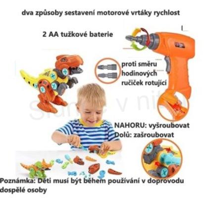 Dinosaurus STAY GENT hračka pro děti s elektrickým vrtákem a mnoho dalších dílů ke složení (D914)