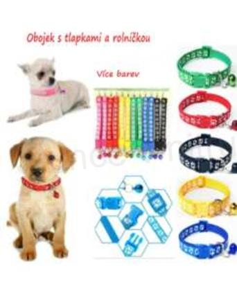 Obojek s tlapičkami a rolničkou zelený (T8)