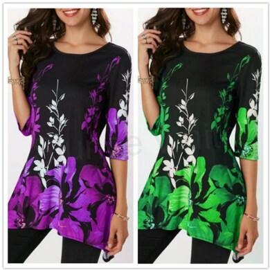 Modní dámské květinové triko, tunika zelená velikost 5 XL (K464)