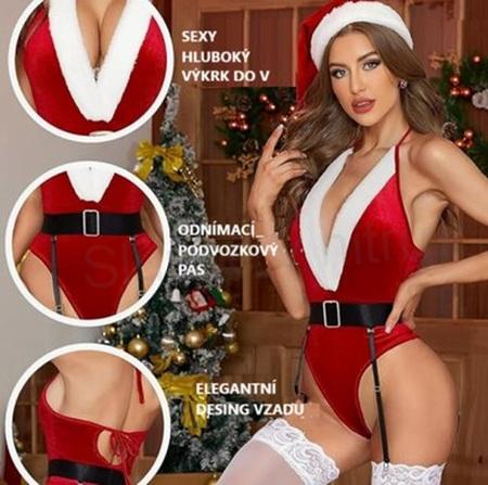 Sexy vánoční prádlo - kostým, body s podvazky vel. S (K481)