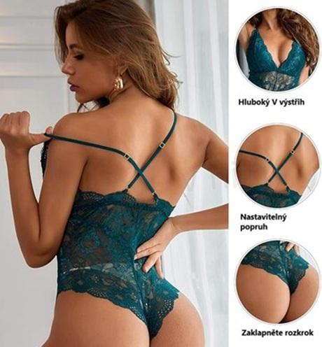Dámské tyrkysové jednodílné spodní krajkové prádlo vel. 2XL (K501)