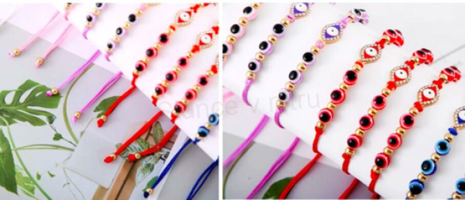 Šňůrkový náramek na ruku Swarovski elements oko s korálky oka bílý (BC581)