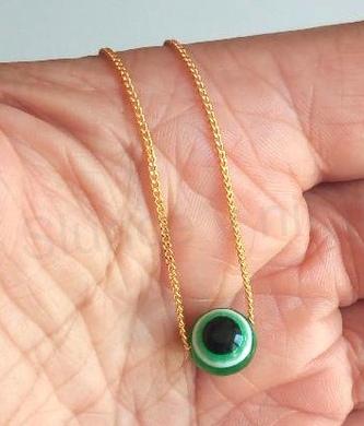 Řetízkový náhrdelník se zeleným okem 10 mm (BD863)