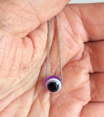 Řetízkový náhrdelník s fialovým okem 10 mm (BD866)