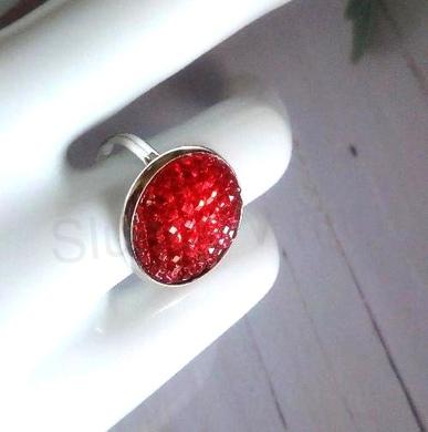 Nastavitelný prsten kamínkový růžové červený - 18 mm (BP455)