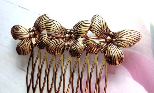 Vintage, retro hřebínek do vlasů s rukojetí motýlci (H594)