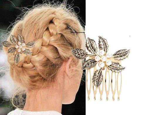 Vintage, retro hřebínek do vlasů s rukojetí kytička (H598)