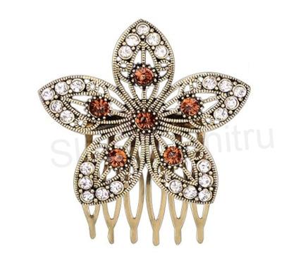 Vintage, retro křišťálový hřebínek do vlasů s rukojetí kytička (H599)