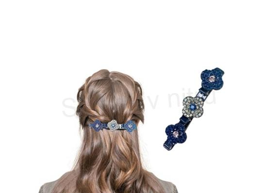 Kříšťálová modro- stříbrná sponka do vlasů kolibřík (H602)