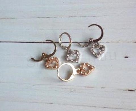 Visací náušnice kroužky srdce s kamínky zlaté, stříbrné (BB842)