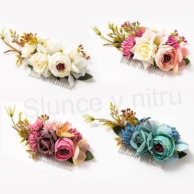 Květinový kovový hřeben, hřebínek do vlasů fuchsiový (H626)