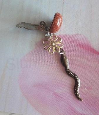 Minerální náušnice klipsy avanturín s hadem (BB852)