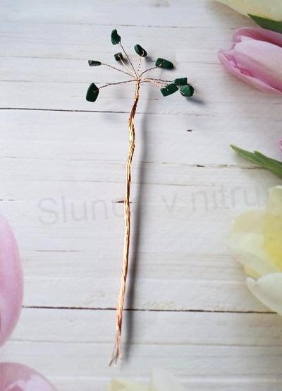 Větvička na strom štěstí malachit 18 cm (VAN33)