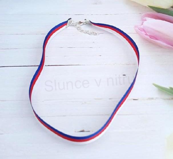 Náhrdelník choker stužkový v barvách státní vlajka Česko - Rusko (BD916)