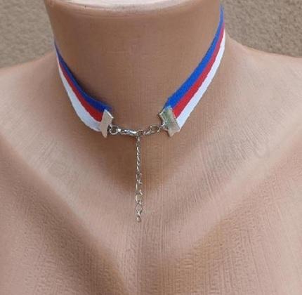 Náhrdelník choker stužkový v barvách státní vlajka Česko - Rusko (BD917)