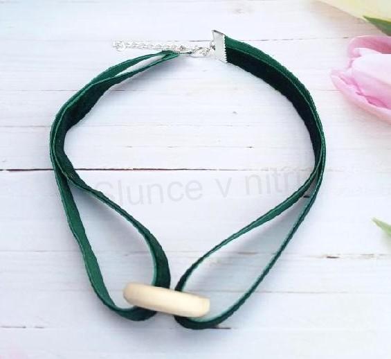 Náhrdelník choker sametový s kroužkem dlouhý zelený (BD921)