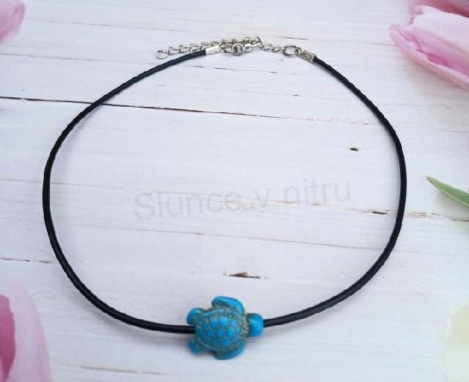 Náhrdelník choker kůže - tyrkys | želva modrá (BD934)
