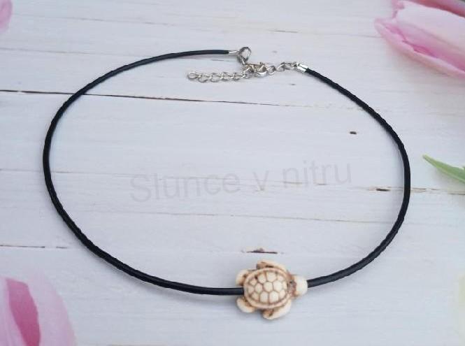 Náhrdelník choker kůže - tyrkys | želva béžová (BD935)