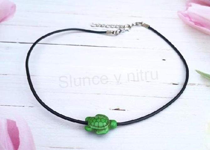 Náhrdelník choker kůže - tyrkys | želva zelená (BD939)