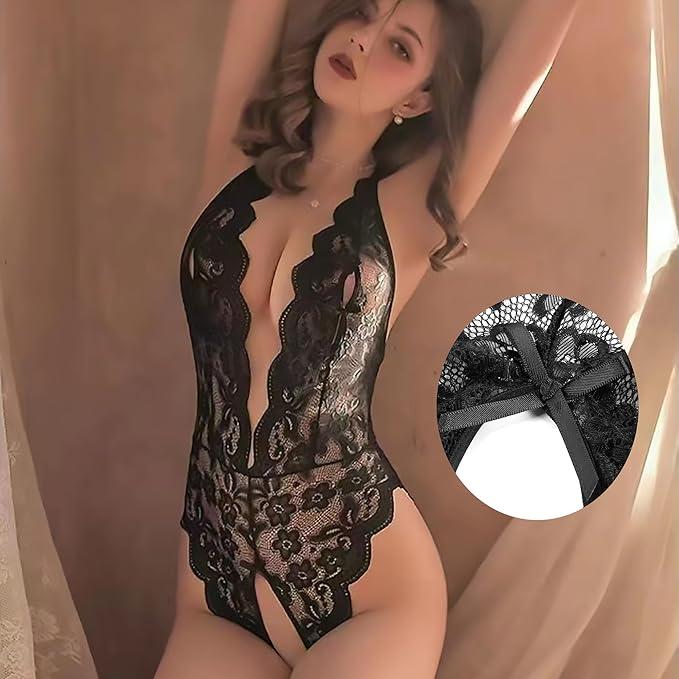Dámské jednodílné spodní krajkové prádlo velikost 3XL černé (K614)