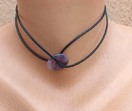Minerální zdvojený náhrdelník choker ametyst donut (X2051)