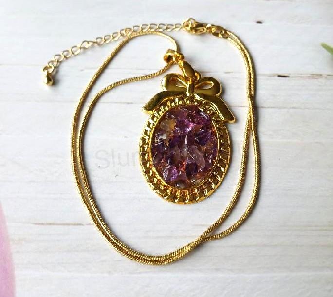 Minerální náhrdelník ametyst – pozlacený řetízek 18 karátů (X2092)