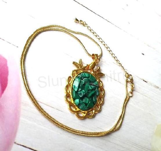 Malachitový náhrdelník na pozlaceném 18k řetízku (X2098)