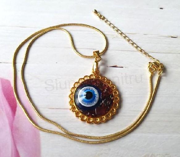 Náhrdelník z granátu s okem na pozlaceném 18k řetízku (X2099)