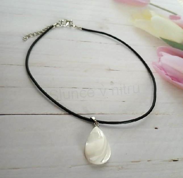 Náhrdelník choker kůže - pravá mušle (BD975)
