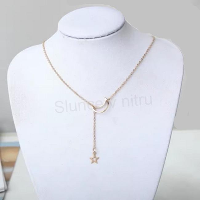 Řetízkový náhrdelník, přívěsek měsíc, hvězda (BD981)