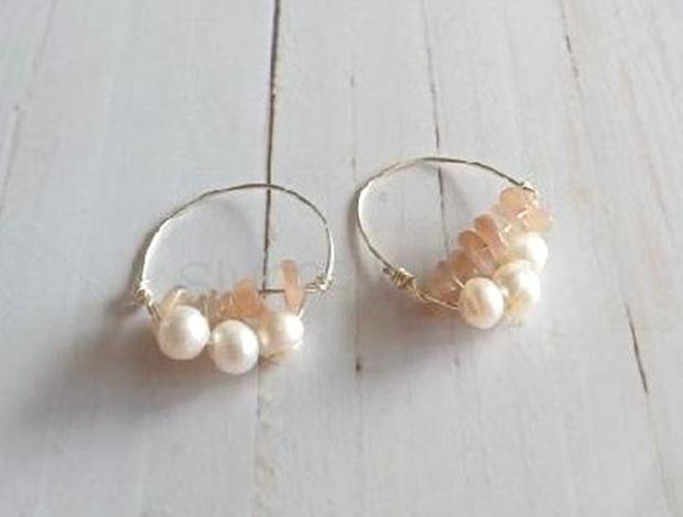 Minerální snubní prsteny perla, sluneční kámen (X2119)