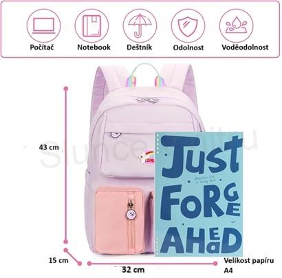 Dívčí školní batoh, taška 43 x 32 cm (E1012)
