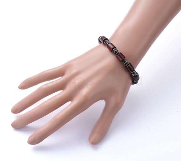 Minerální náramek s korálky dřeva, hematit (X2133)