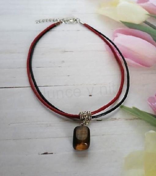 Minerální zdvojený náhrdelník choker tygří oko (X2139)