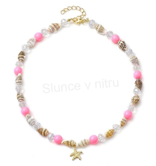 Korálkový náhrdelník z mušlí se skleněnými korálky (X2143)
