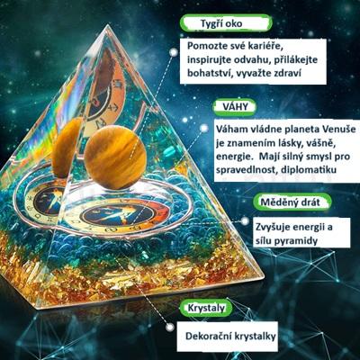 Orgonitová pyramida - znamení váhy, tygří oko 6,2 x 5,9 cm (PP214)