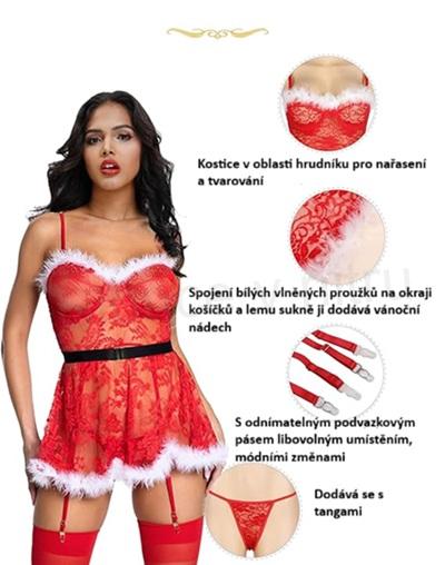 Vánoční krajkové spodní prádlo s G String velikost M/L (K665)