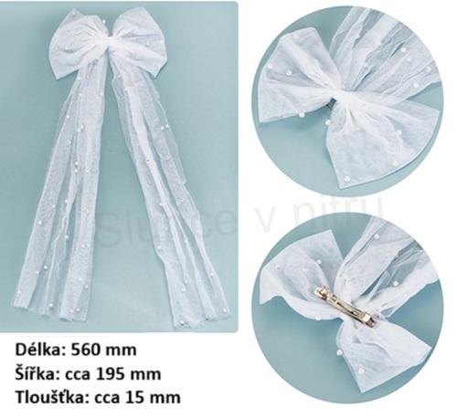 Svatební perlový závoj s mašlí a klipem 56 cm (H712)